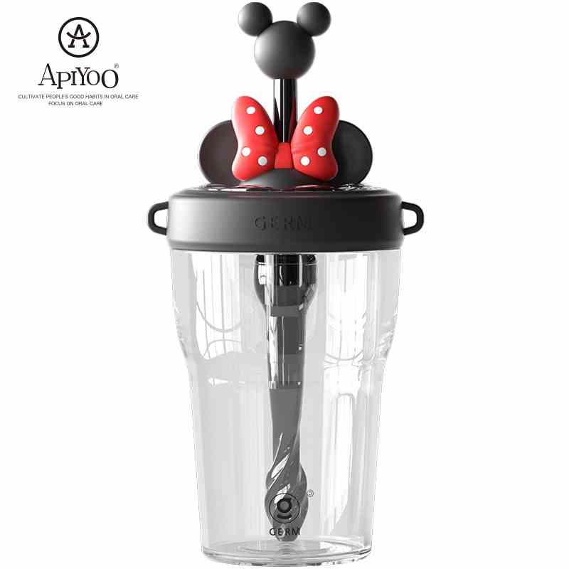 Cốc uống nước APIYOO chất liệu tritan nhập khẩu Hoa Kỳ có ống hút nắp đậy Mickey Disney ba chiều chống bụi bẩn