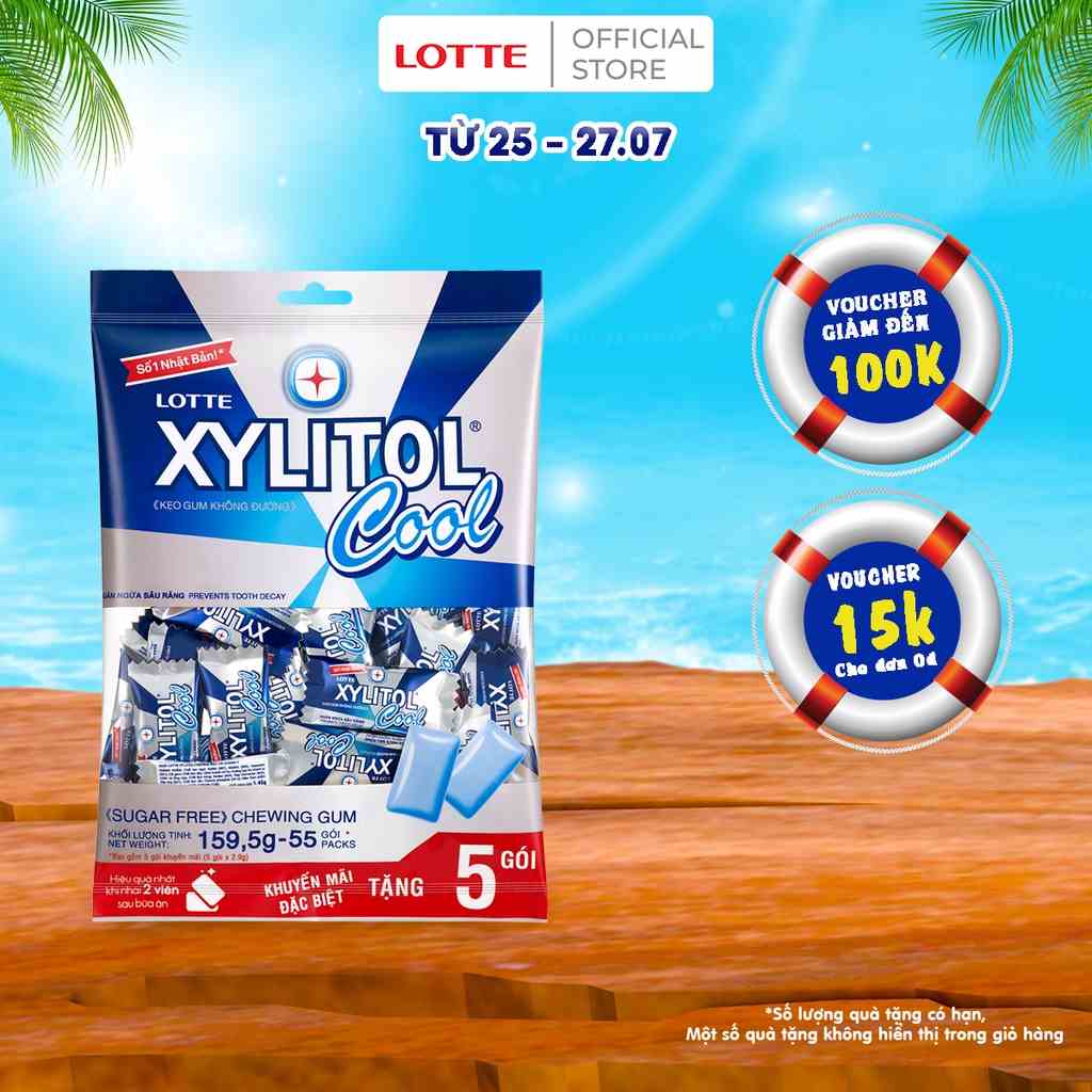 [Mã BMLTB35 giảm đến 35K đơn 99K] Kẹo gum không đường Lotte Xylitol Cool 159,5 g