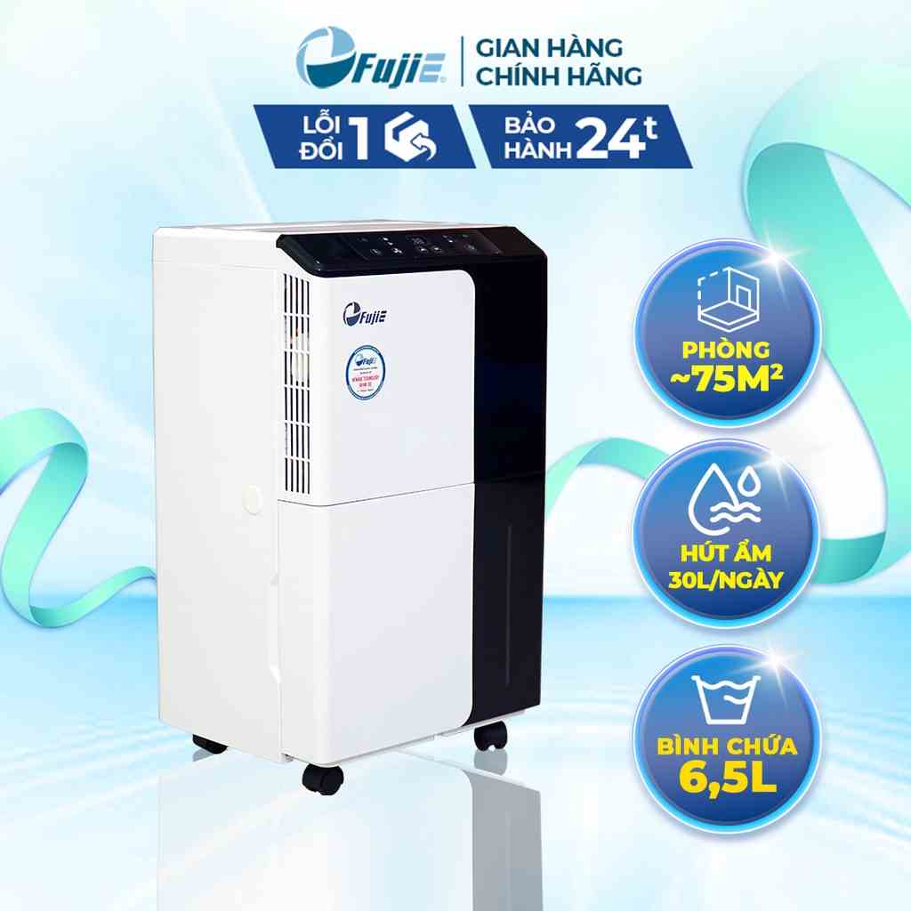 Máy hút ẩm lọc không khí FujiE HM-630EN công suất hút ẩm 30L/ngày, thiết kế hiện đại có bánh xe di chuyển dễ dàng