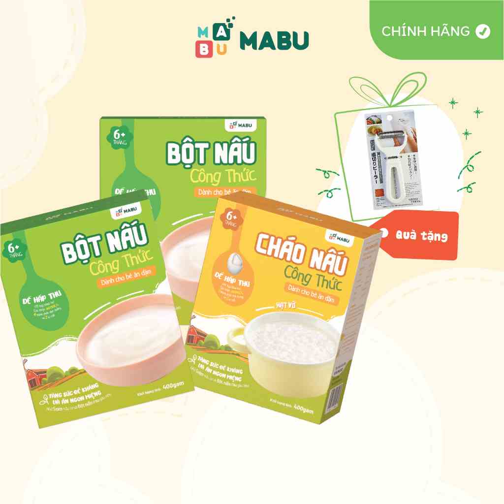 Combo ăn dặm Mabu tăng thô tháng 6 - 7 (2 bột ăn dặm 400g + 1 cháo hạt vỡ 400g), bột cháo nấu ăn dặm cho bé