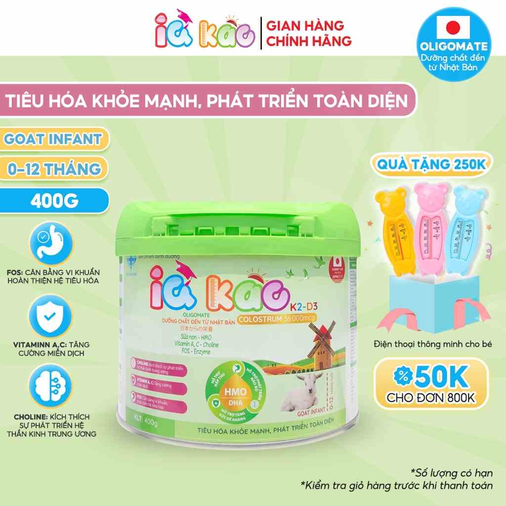 Sữa bột sữa dê IQ KAO Goat Infant giúp bé tiêu hóa khỏe mạnh, phát triển toàn diện hộp 400g