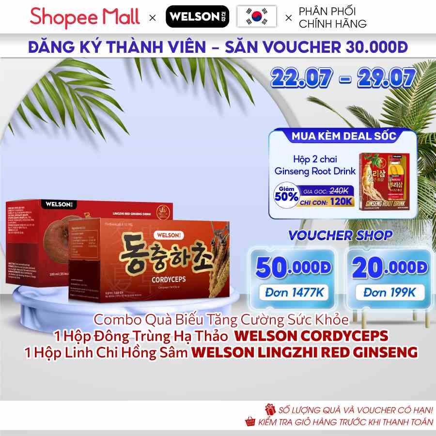 Combo Quà Biếu Cao Cấp Tăng Cường Sức Khỏe Welson Cordyceps Và Welson Lingzhi Red Ginseng