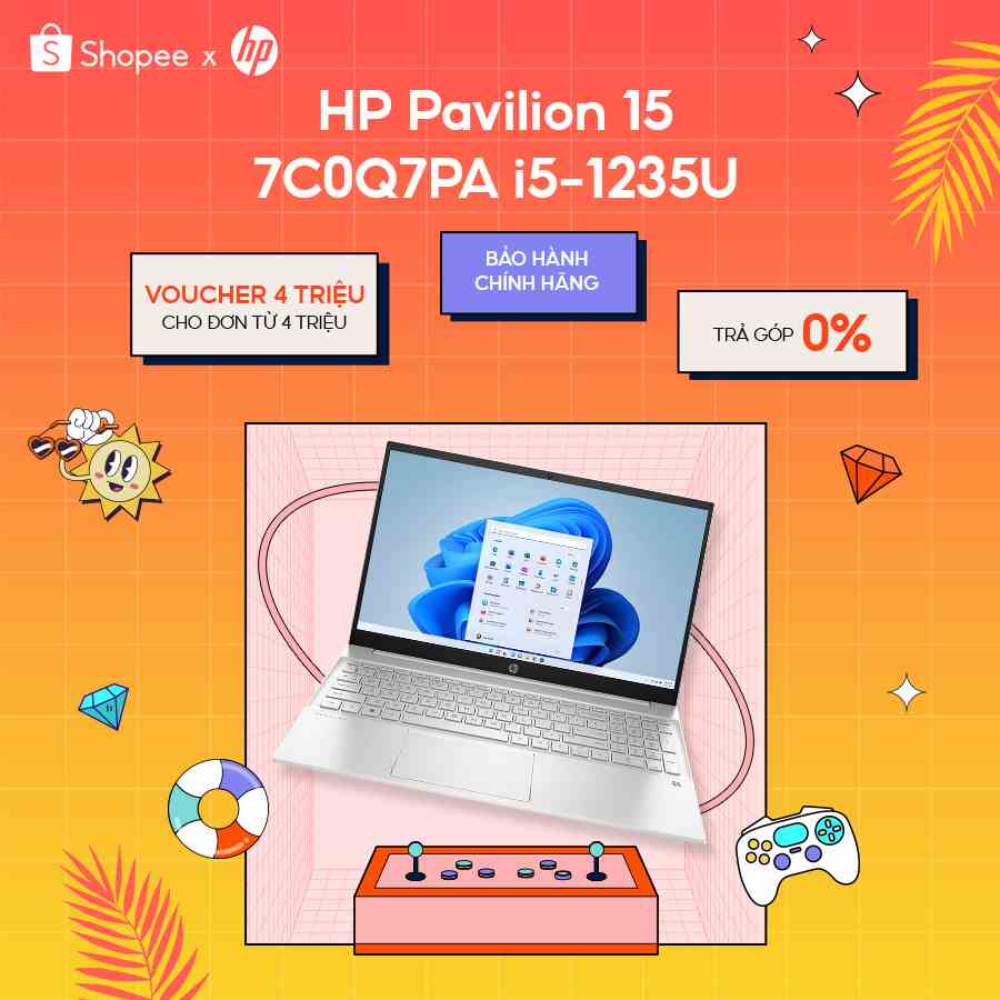 [Nhập ELHP12 giảm 12% đơn từ 10Tr] Laptop HP Pavilion 15 7C0Q7PA i5-1235U | 8GB | 256GB | Iris Xe Graphics | Win11