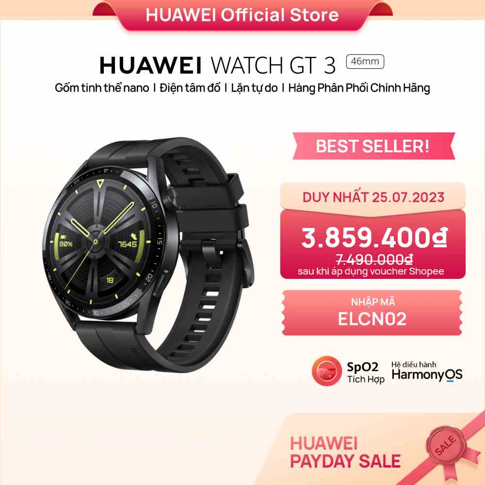 [Mã ELCN02 giảm 500K đơn 300K] Đồng Hồ Thông Minh HUAWEI WATCH GT 3 46mm |Theo Dõi Spo2 Cả Ngày