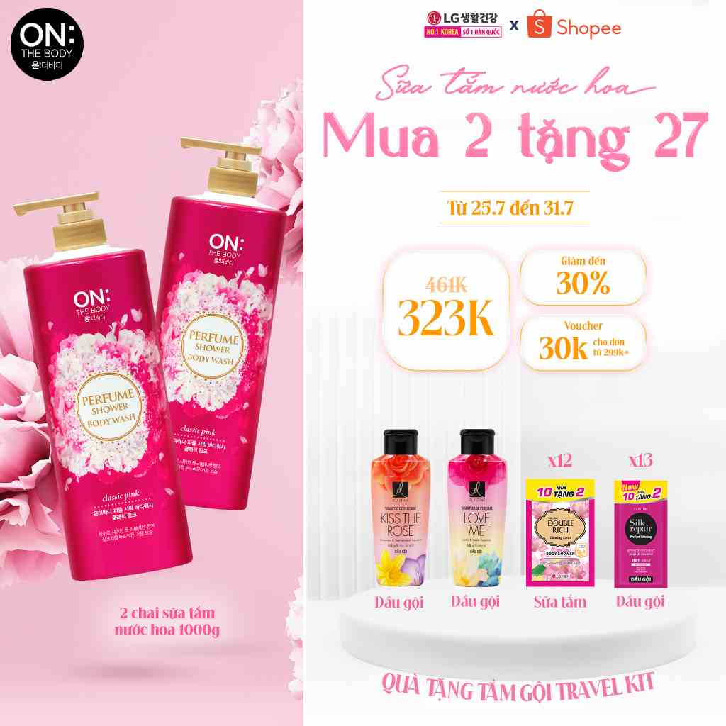 Combo 2 Sữa tắm dưỡng ẩm On: The Body Perfume Classic Pink - Hương Tinh Tế 1000gx2