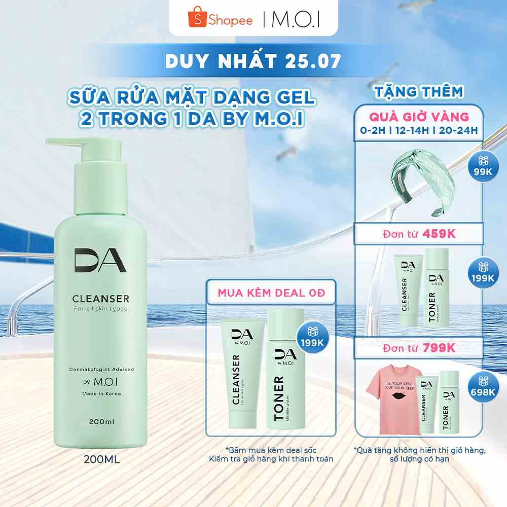 Sữa rửa mặt DA BY M.O.I 200ml dạng Gel 2 trong 1 phù hợp với mọi loại da