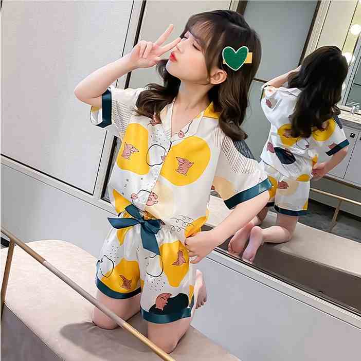 Bộ Đồ Ngủ Pijama Bé Gái Set Quần Áo Trẻ Em Mặc Nhà Lụa Mango Nhiều Màu Cộc Đùi 10-38kg - Babi mama BPN28