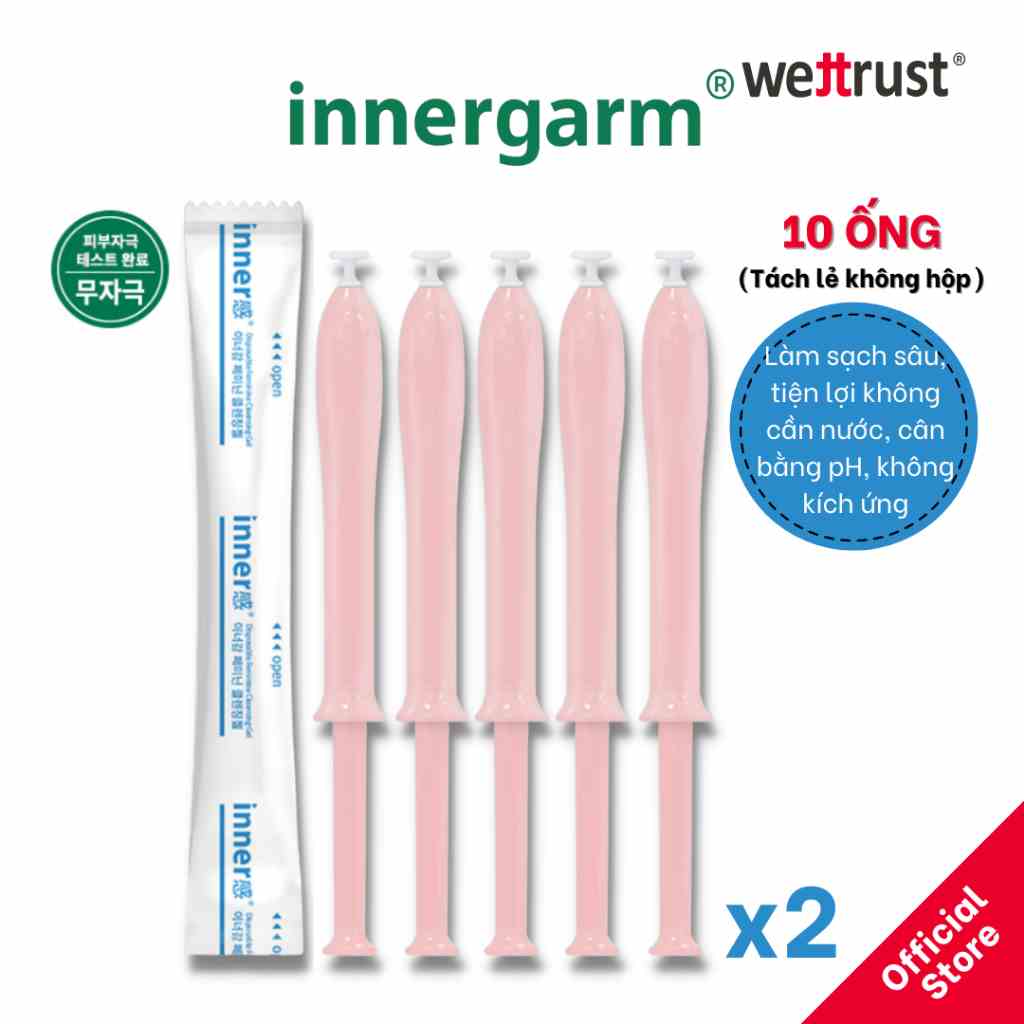 Gel dưỡng ẩm vùng kín Phụ Nữ màu xanh Innergarm Wettrust Disposable Feminine Cleansing Gel x 10 Ống [không hộp]