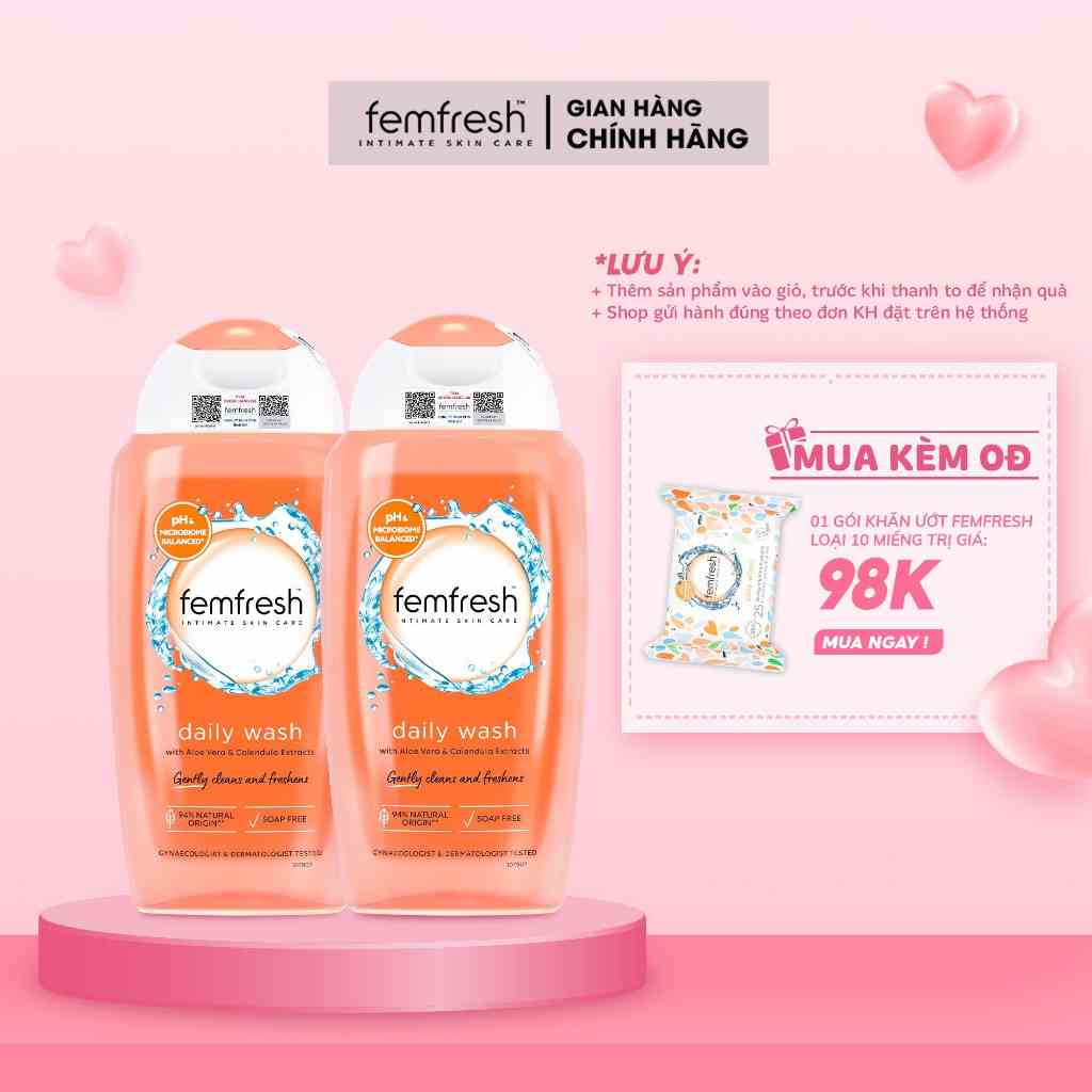 COMBO 2 Dung Dịch Vệ Sinh Phụ Nữ Femfresh Daily Intimate Wash Dùng Hàng Ngày TẶNG Quà Siêu Xinh