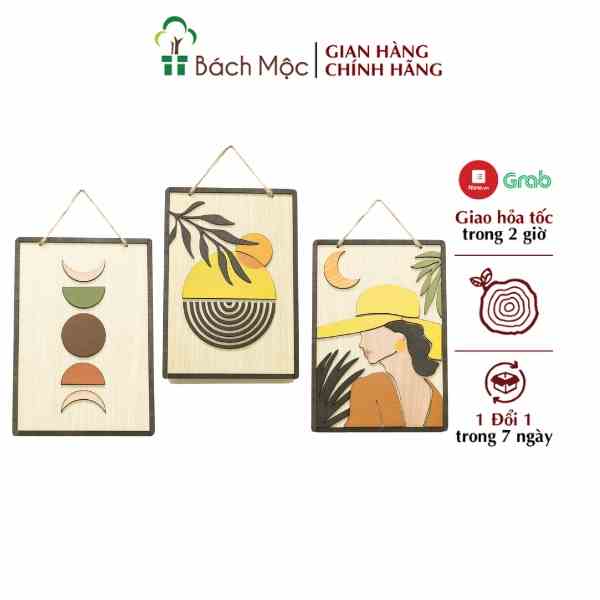 Combo 3 Bảng Gỗ Trang Trí Nhà Cửa BÁCH MỘC Hình Chữ Nhật Size Lớn