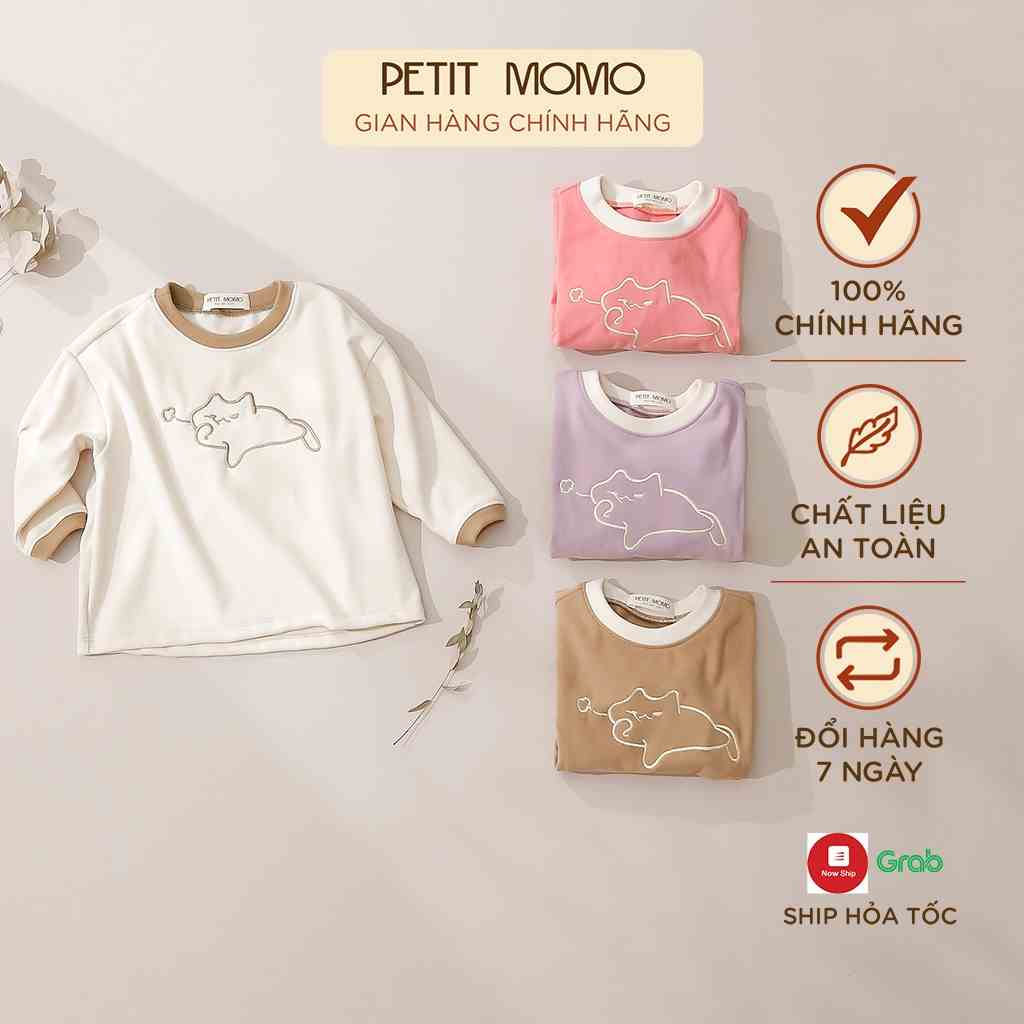 Áo Nỉ Cho Bé Thiết Kế Dài Tay Phong Cách Hàn Quốc PETIT MOMO Chất Nỉ Lông Co Giãn Họa Tiết Mèo Dễ Thương H174