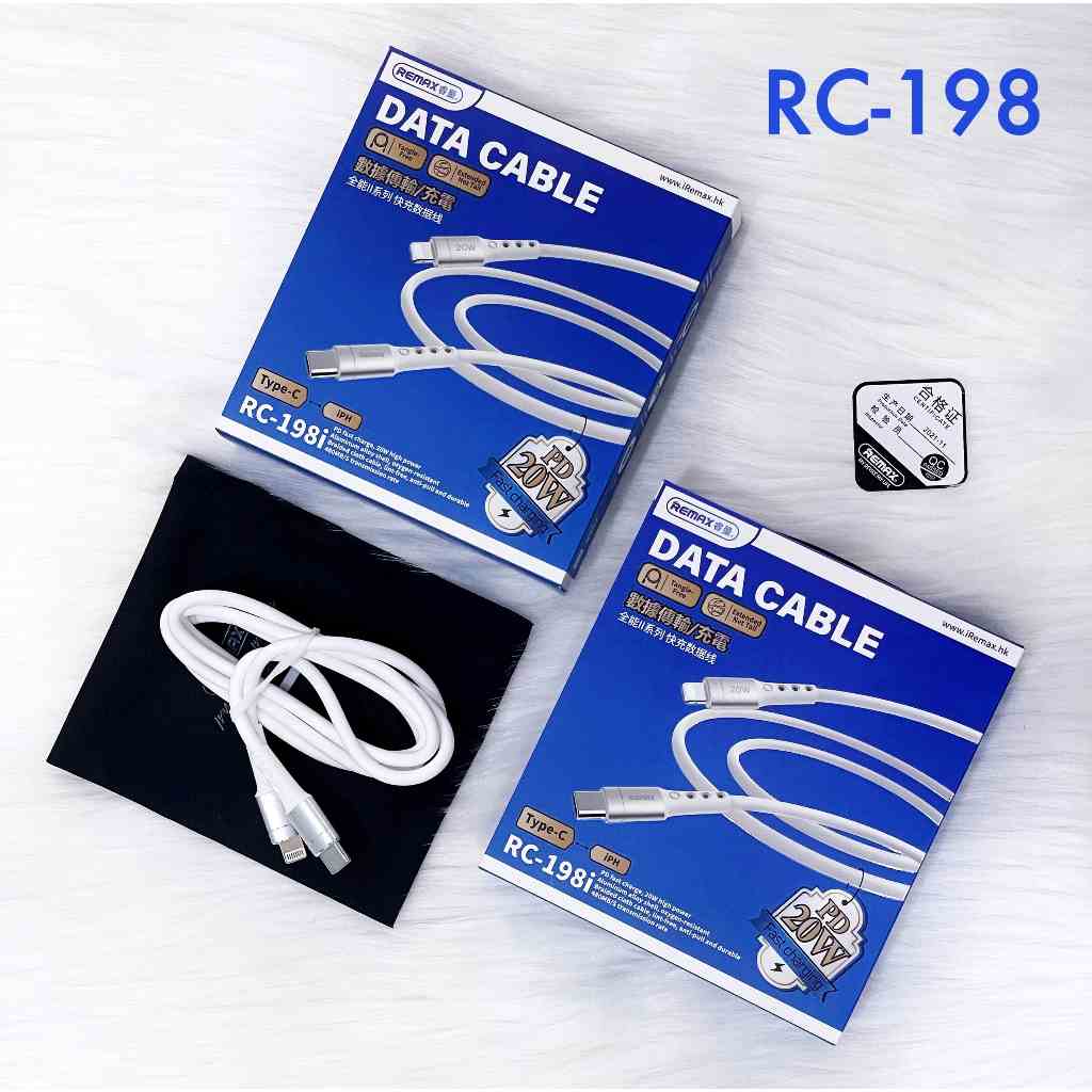 [Mã BMLTB35 giảm đến 35K đơn 99K] Cáp sạc nhanh Remax 20W RC-198i. Sạc 30 phút đầy 50% pin