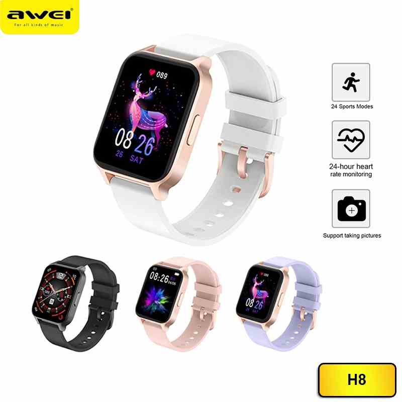 Awei H8 Smart Watch ,IP67 Waterproof Level ,Full Screen Touch, Support Wireless Charging, 12 Different Functions ,Sports Bracelet