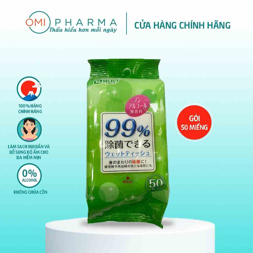 Khăn Ướt Khử Trùng Và Dưỡng Ẩm S Select Nhật Bản Không Chứa Cồn (Gói 50 Miếng)