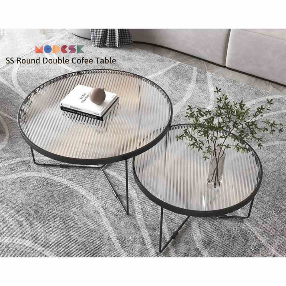 Bàn sofa - trà Modesk SS Round Double Coffee Table khung inox 304 - kính cường lực [phòng khách - quán cafe]