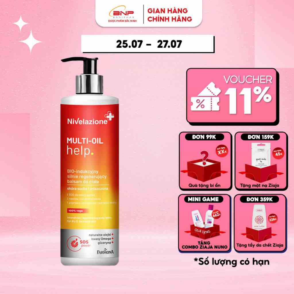 Sữa dưỡng thể, cấp ẩm, trắng da FARMONA NIVELAZIONE 3% Urê Chai 600ml