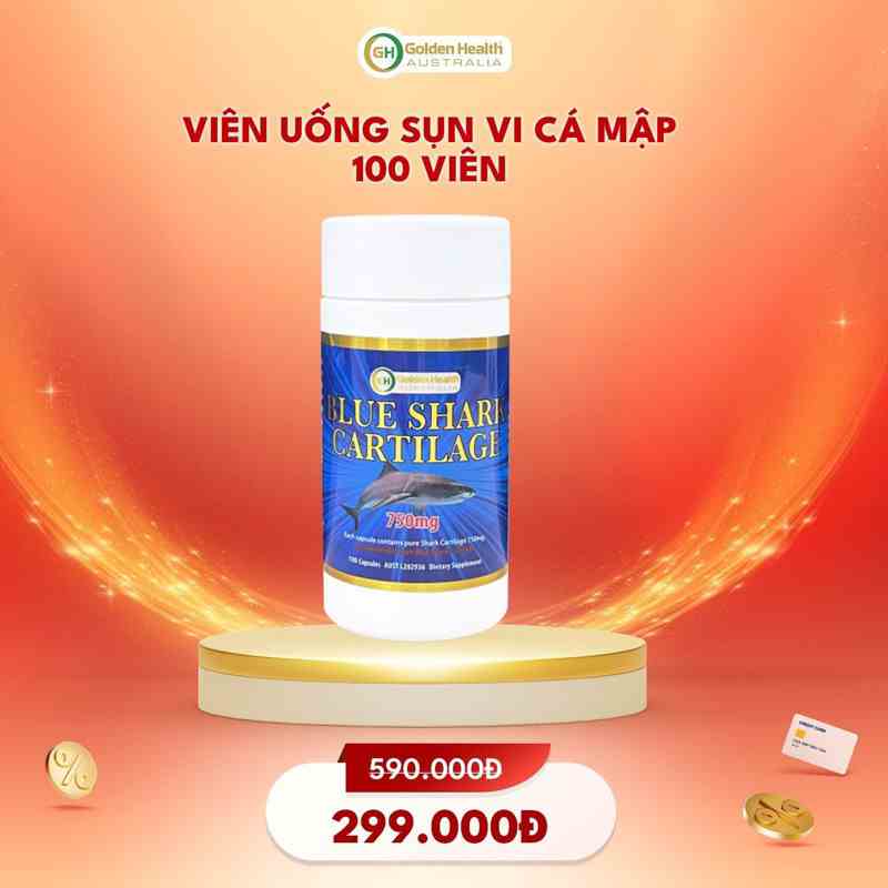 [Mã BMTTC60K giảm đến 60K đơn 50K] Viên Uống Sụn Vi Cá Mập Golden Health 750mg 100 viên