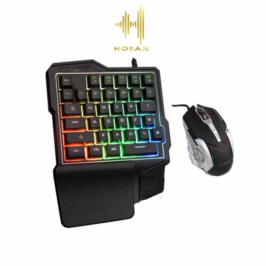 Combo Bàn phím giả cơ một tay HOSAN GK103 / G7 Gaming và chuột gaming V2, phụ kiệm cân mọi loại game có đèn led