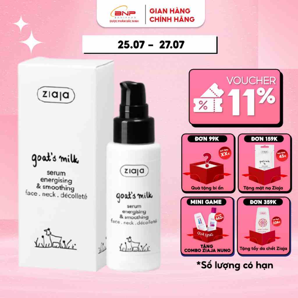 Serum dưỡng da tinh chất sữa dê dưỡng ẩm, trắng da Ziaja Goats Milk Serum Energising & Smoothing 50ml