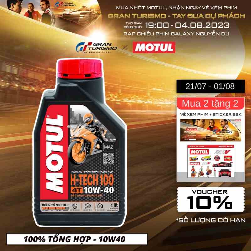 [Mã BMLTB35 giảm đến 35K đơn 99K] Dầu nhớt xe máy MOTUL H-TECH 100 4T 10W40 1L