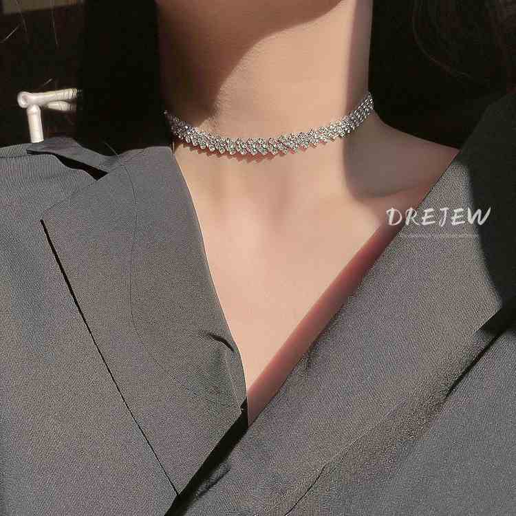 DREJEW Vòng Cổ choker Đính Kim Cương Toàn Diện Đơn Giản Thời Trang Nhật Hàn Dây dây chuyền nữ