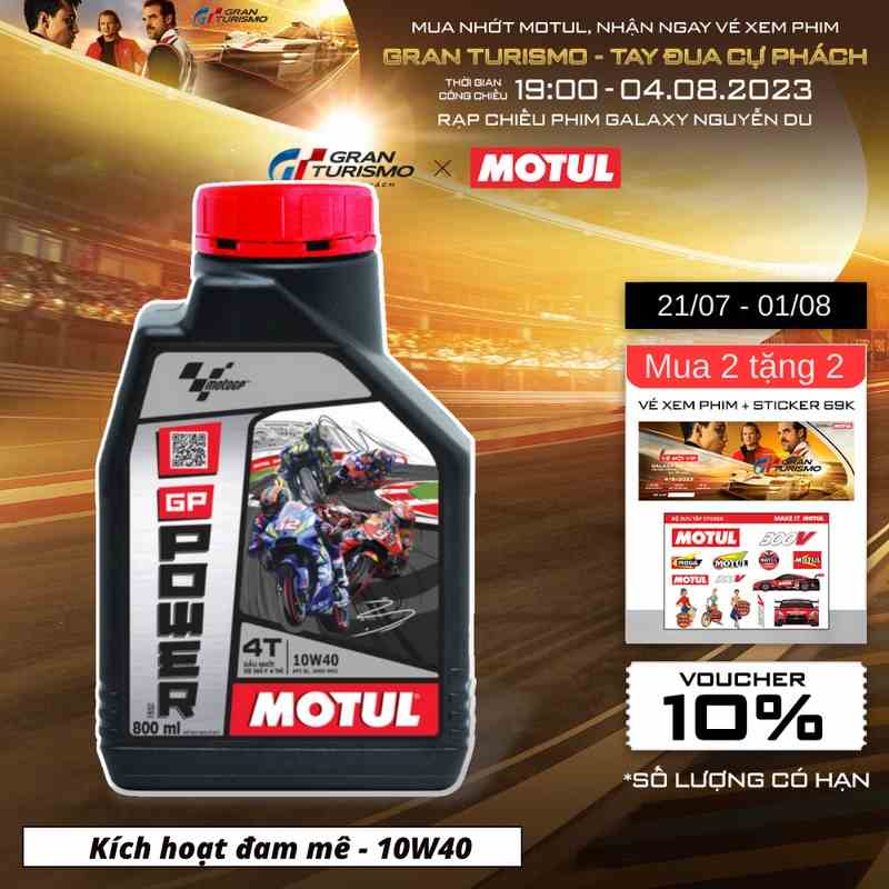 [Mã BMLTB35 giảm đến 35K đơn 99K] Dầu nhớt xe máy MOTUL GP POWER 4T 10W40 0.8L