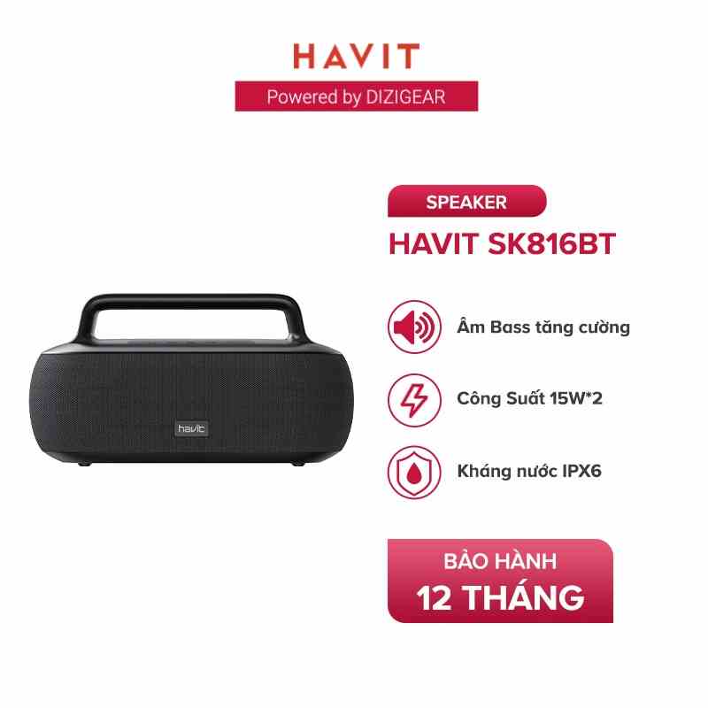 Loa Bluetooth HAVIT SK816BT Công Suất 30W, BT 5.0, Kháng IPX7, Thời Gian Chơi Nhạc Lến Đến 15h - Chính Hãng BH 12 Tháng