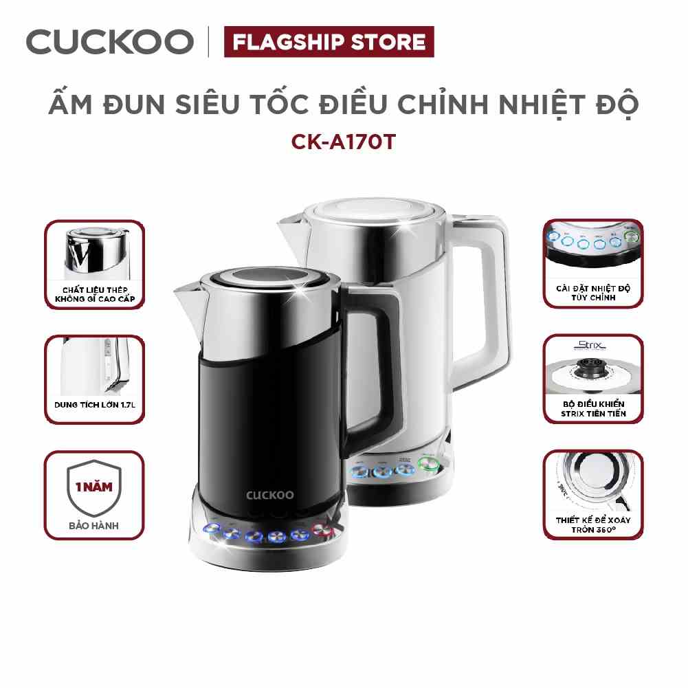 [Mã ELHACE01 giảm 12% đơn 300K] Bình đun siêu tốc đa năng Cuckoo CK-A170T dung tích lớn 1.7L - 1850W - Hàng chính hãng