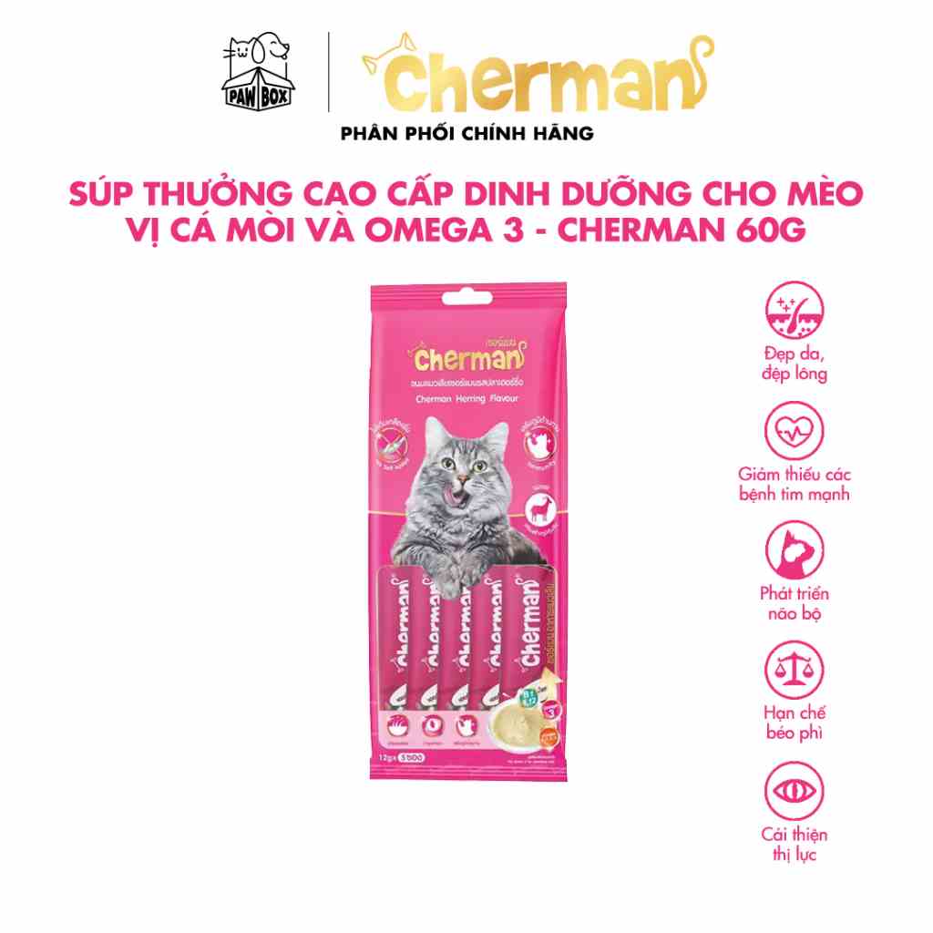 [Mã BMLTB35 giảm đến 35K đơn 99K] Súp thưởng cho mèo Cherman vị cá trích và Omega 3 thơm-ngon-bổ dưỡng 12g x 5gói