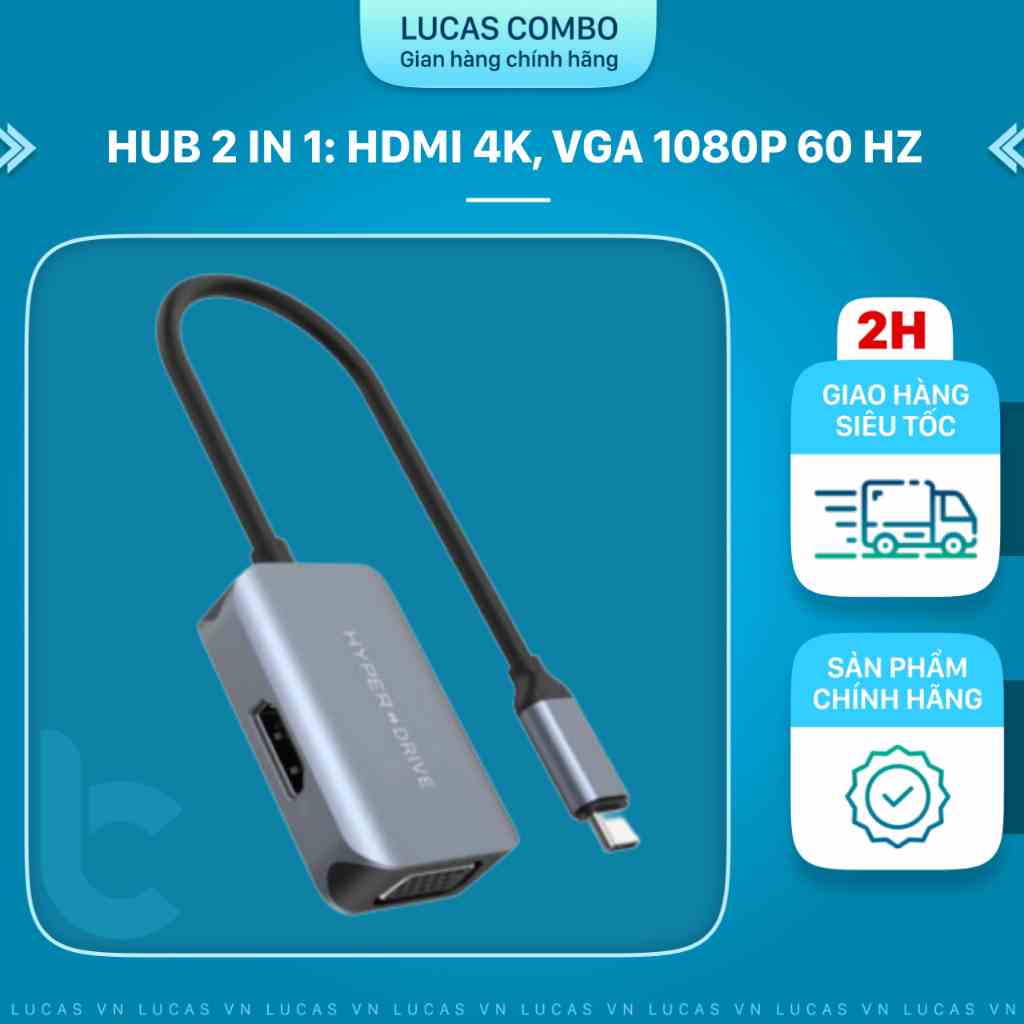 Cổng Chuyển/Hub USB-C 2in1 HDMI 4K, VGA 1080P HyperDrive