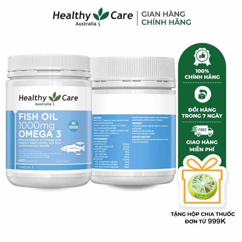 Combo Viên uống Omega 3 Healthy Care Fish Oil giúp phát triểm trí não, tốt cho tim mạch 400 viên, Mầm đậu nành 100 viên