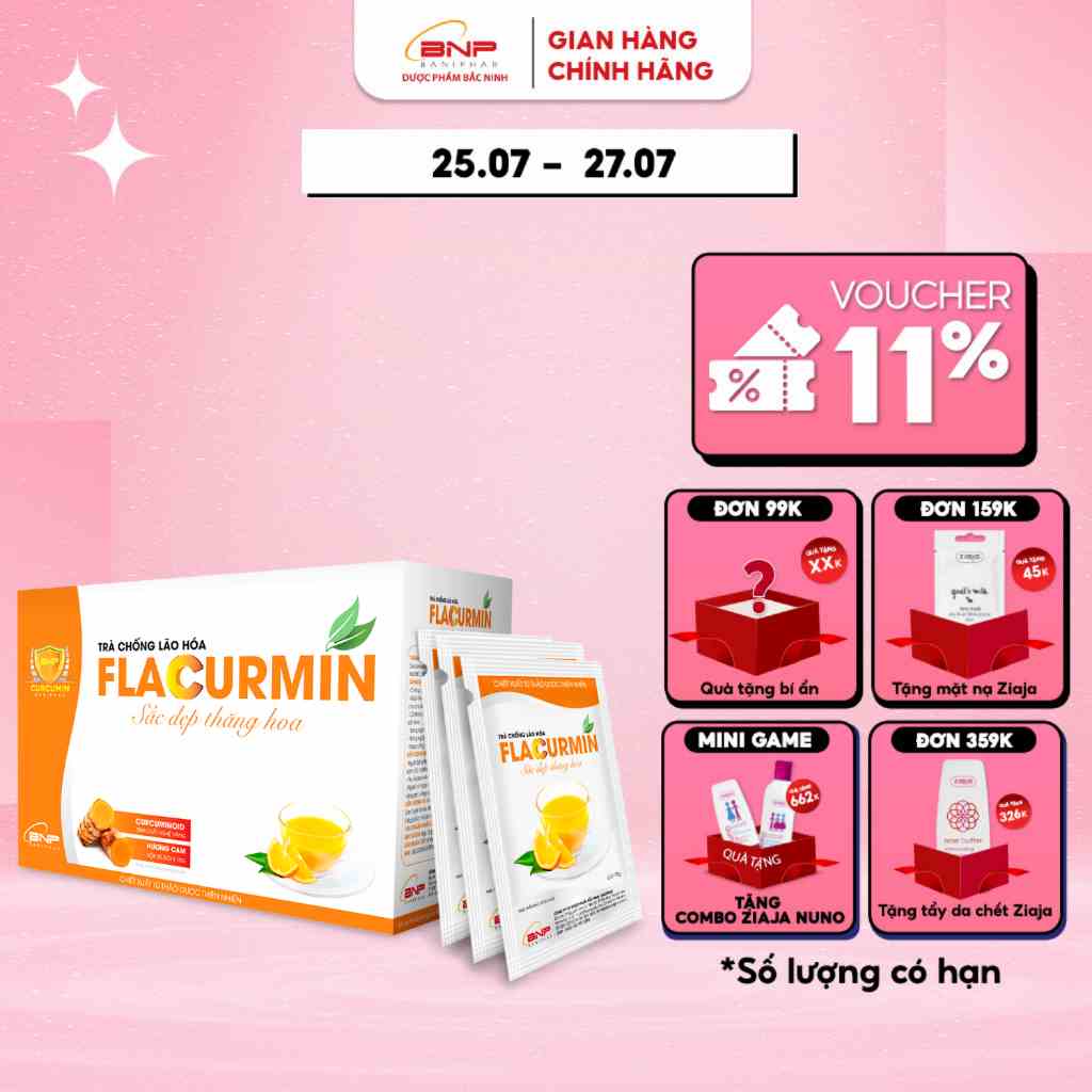 Trà vị cam Flacurmin BANIPHAR Hộp 15 gói mỗi gói 7,5g