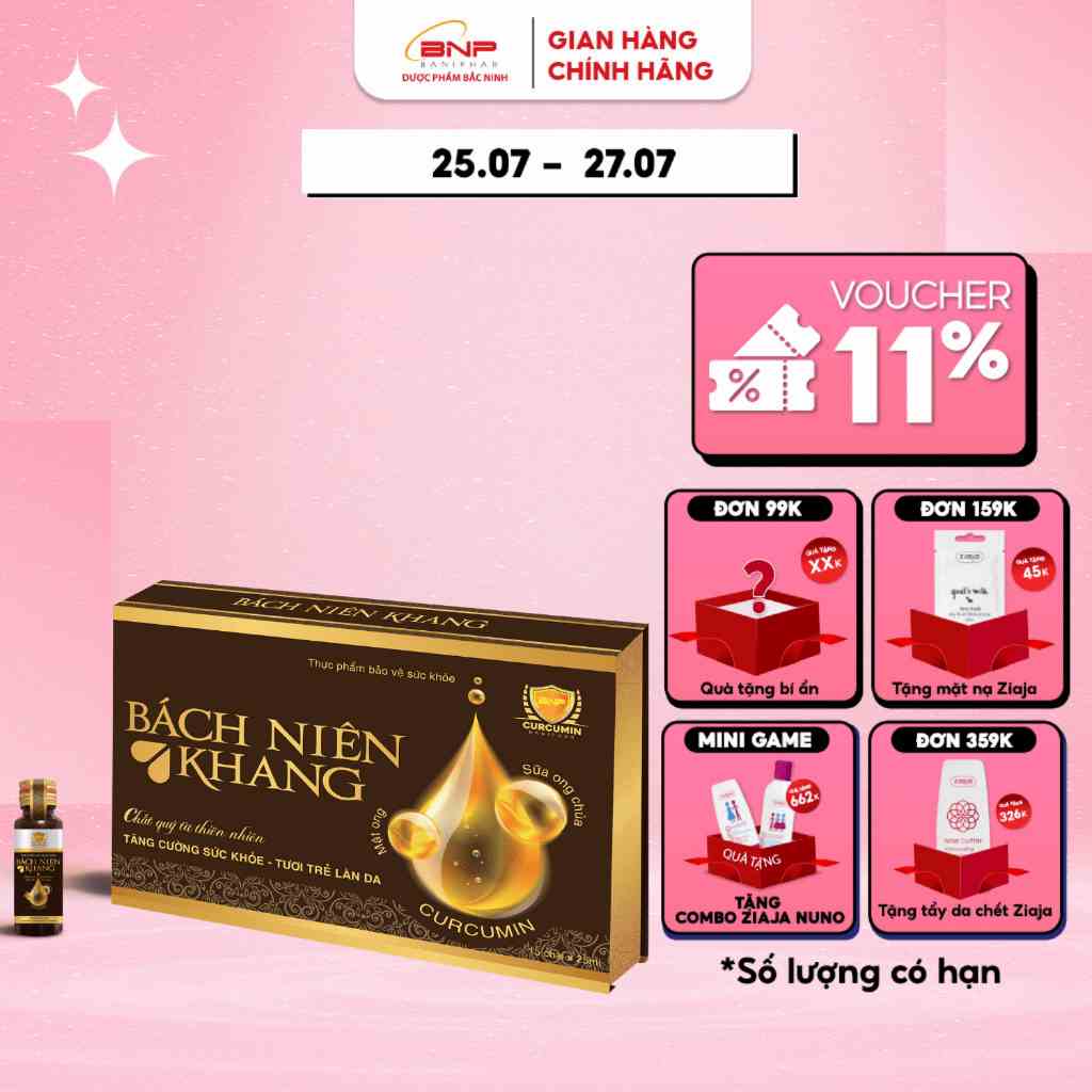 Thực phẩm chức năng bảo vệ sức khỏe Bách niên khang vip BANIPHAR Hộp 15 chai mỗi chai 15ml