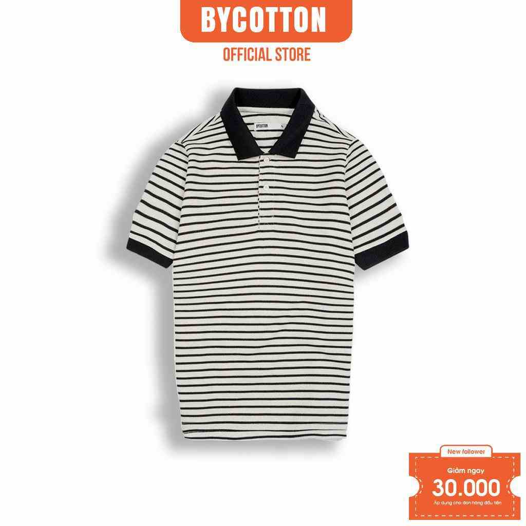 [Mã BYCO300T8 giảm 30% đơn 0K] Áo Thun Nam Polo Cổ Bẻ Sọc Trắng Đen BY COTTON B & W Mini Stripes Polo