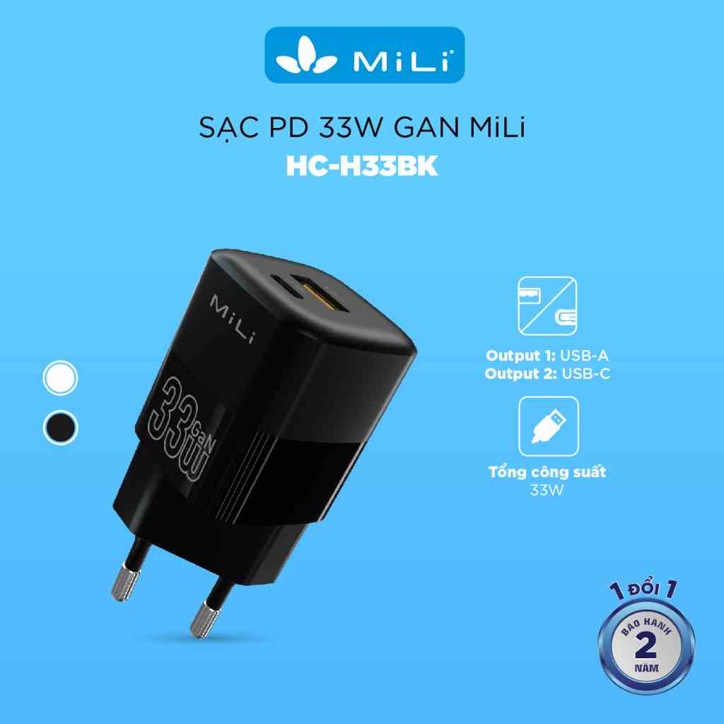 [Mã BMLTA35 giảm đến 35K đơn 99K] Cốc sạc nhanh MiLi PD 33W GaN - HC-H33 màu đen