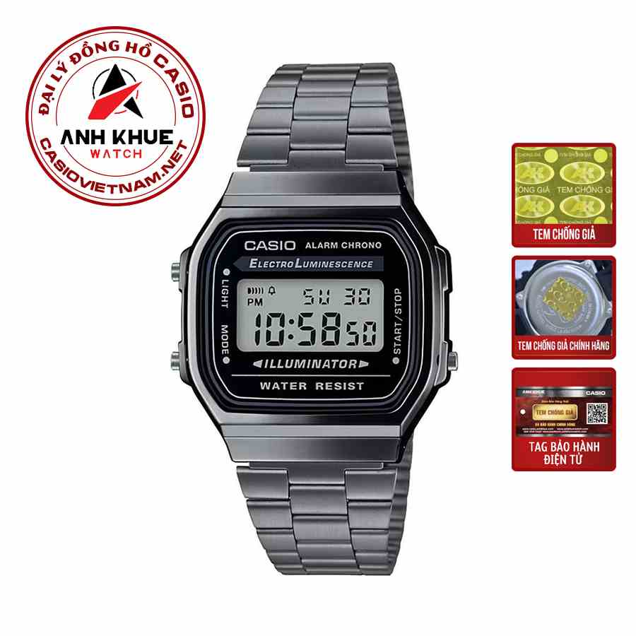 Đồng Hồ Điện Tử Casio Nam  A168WGG-1ADF Gunmetal Gray - Dây Kim Loại Và Vỏ Mạ Ion Xám - Tuổi Thọ Pin 7 Năm