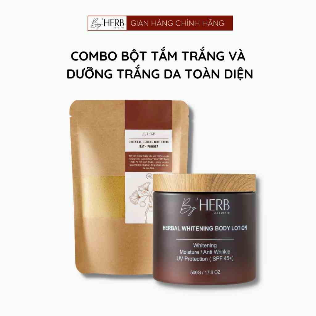 [Mã BMLTA35 giảm đến 35K đơn 99K] Combo Bột Tắm Trắng và Kem Dưỡng Trắng Da Herbal Whitening Body Lotion 500g ByHERB