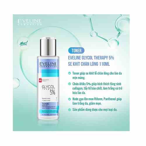 Nước hoa hồng Eveline Glycol Therapy 5% se khít chân lông 110ML