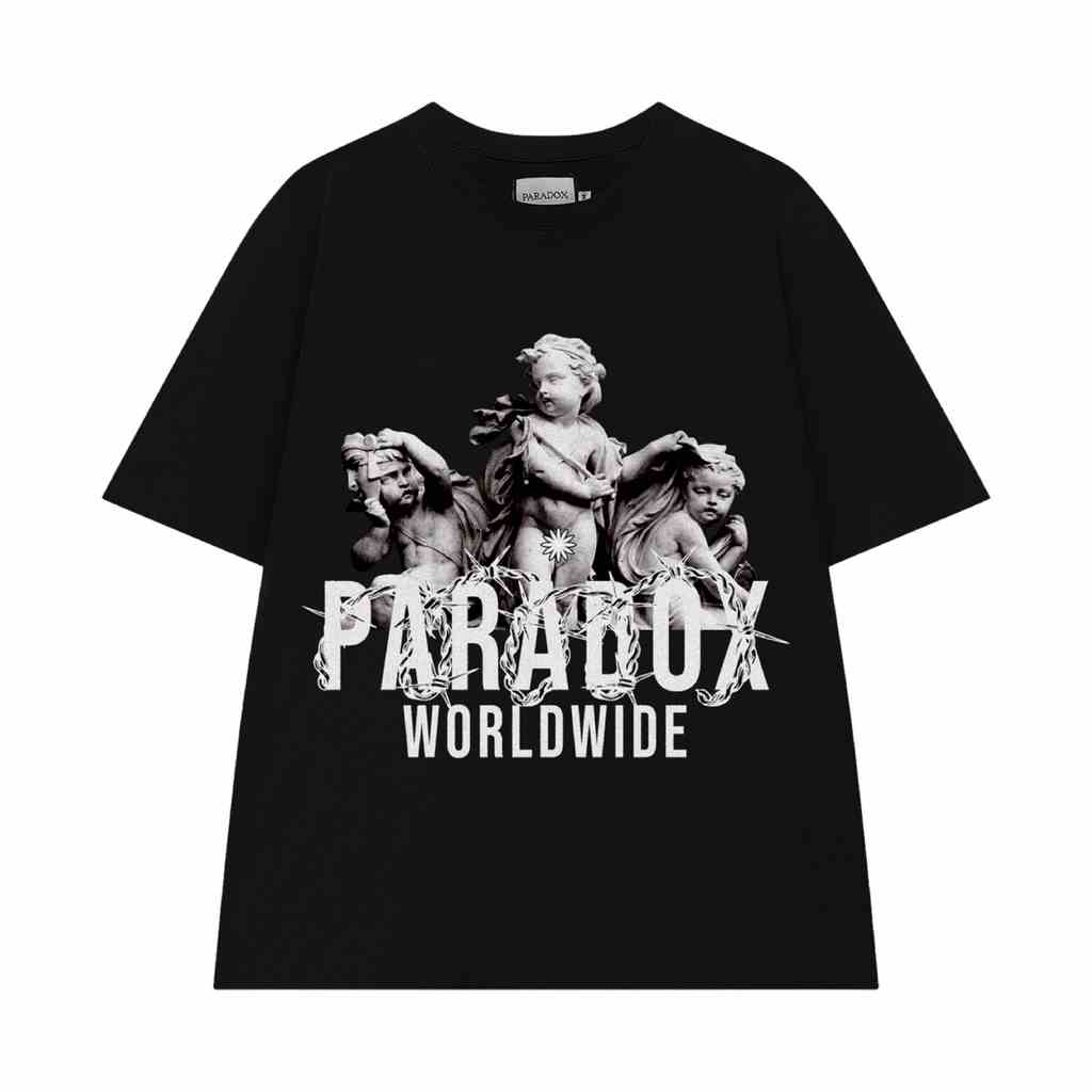 [Mã MABRS946 giảm 10% đơn 99k] Áo thun form rộng Paradox tay lỡ - Unisex - In hình - LITTLE ANGELS - Màu đen