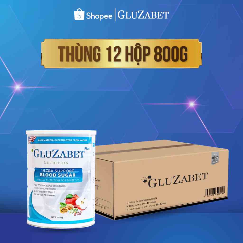 Thùng 12 Hộp Sữa Gluzabet 800G, Giúp Ổn Định Đường Huyết, Ngăn Ngừa Biến Chứng, Tăng Cường Đề Kháng