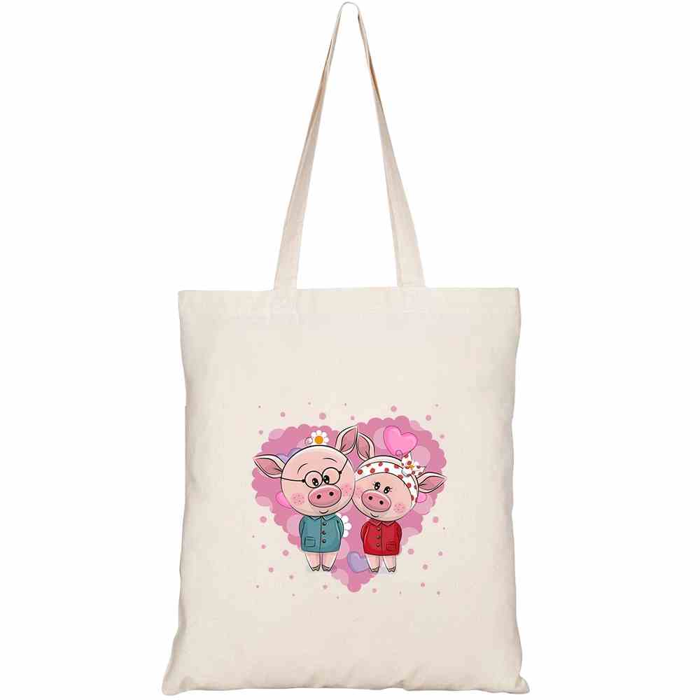 [Mã BMLTA35 giảm đến 35K đơn 99K] Túi vải tote canvas GINKO in hình two cute cartoon pigs on HT308 5279