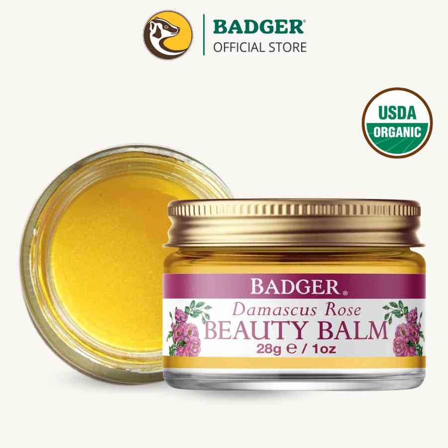 Sáp dưỡng da hoa hồng hữu cơ BADGER Rose organic beauty balm - Dưỡng ẩm sâu cho da khô và da lão hóa - 28g