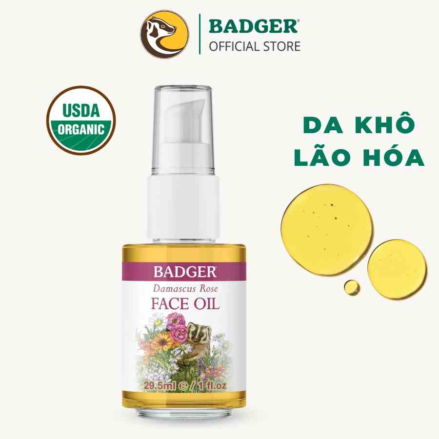 Dầu dưỡng da hữu cơ hoa hồng BADGER Rose organic face oil serum chăm sóc cho da khô lão hóa nếp nhăn  - 29.5ML