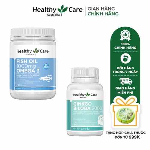 Viên uống dầu cá Omega 3 Healthy Care Fish Oil 400 viên, Bổ não Healthy Care Ginkgo Biloba 100 viên