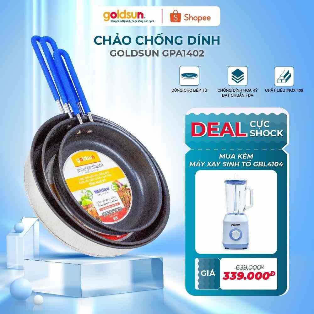 Chảo inox chống dính Goldsun GPA1402 đáy từ 3 lớp chống dính sử dụng trên mọi loại bếp nhiều kích cỡ lựa chọn