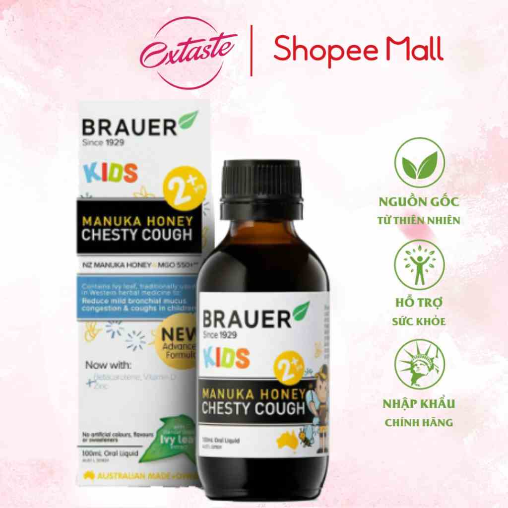 Siro giảm ho long đờm mật ong Brauer Baby & Kids Manuka Honey Chesty Cough cho trẻ từ 2 tuổi 100ml