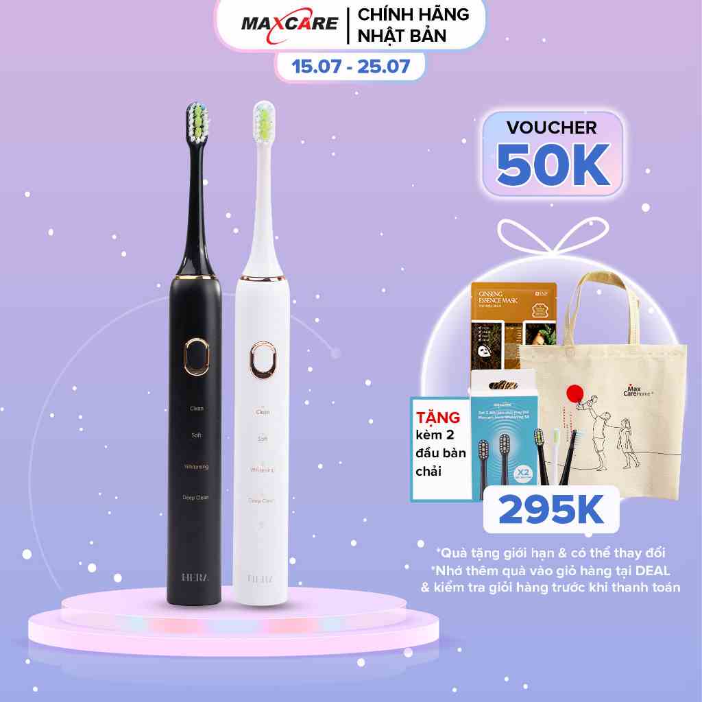 Bàn Chải Điện Sạch Sâu Maxcare Hera Whitening SE Nhật Bản Công Nghệ Sóng Âm Sonic, 4 Chế Độ Đánh Răng, 30 Ngày Sạc 1 Lần