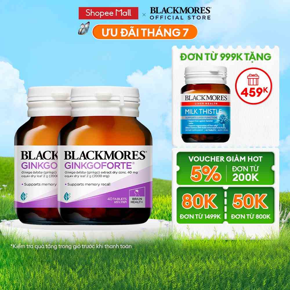 Combo 2 Viên Uống Hỗ Trợ Tuần Hoàn Máu Não Blackmores Ginkgoforte 40 Viên/Lọ