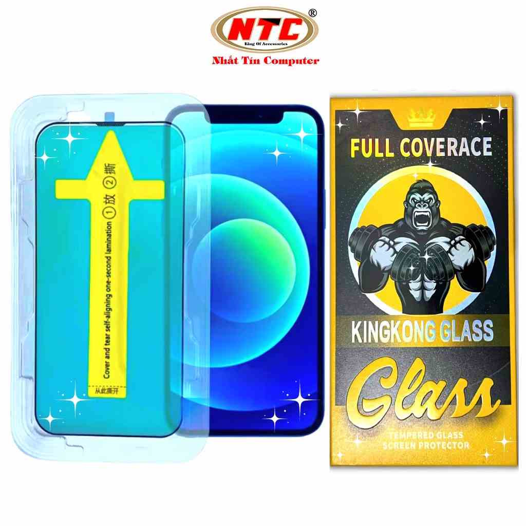 Kính cường lực chống nhìn trộm NTC KingKong có khung dán tự động Full màn hình cho điện thoại Táo (Đen)