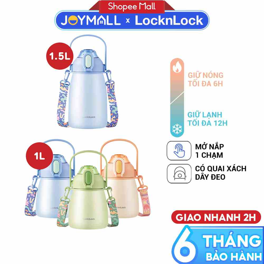 Bình giữ nhiệt LocknLock LHC3311 LHC3312 1lít 1.5 lít-Hàng chính hãng, có ống hút, dây đeo quai xách (ĐỘC QUYỀN JOYMALL)